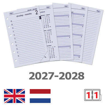 6231-27-28 125 x 80 mm Pocket 6 recharges quotidiennes pour classeurs à anneaux NL EN 2027 2028